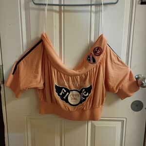 2/$10 Fubu Coral Off The Shoulder Cropped Top Size Large